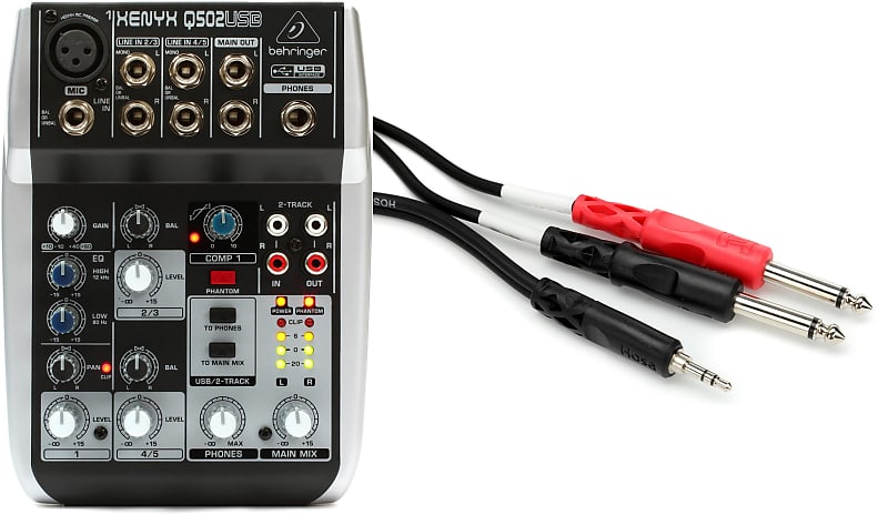 Behringer Xenyx Q502USB Mixer with USB  Bundle with Hosa CMP-153 Stereo Breakout Cable - 3.5mm TRS Male to Left and Right 1/4-inch TS Male - 3 foot image 1
