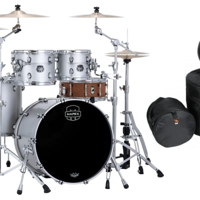 Mapex Saturn Evolution Rock Birch Iridium Silver Lacquer Chrome Hardware 4pc Drums Shell Pack +Bags 22x18_10x8_12x9_16x16 | Authorized Dealer image 1
