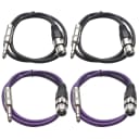 4 Pack of 1/4 Inch to XLR Female Patch Cables 3 Foot Extension Cords Jumper - Black and Purple