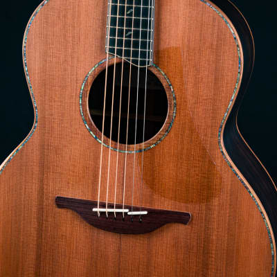 Lowden F-50 African Blackwood and Sinker Redwood with Abalone Top Trim, Inlay Package and Leaf Inlays NEW image 7