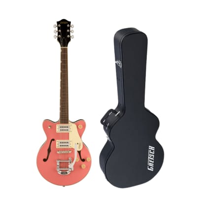 Gretsch G2655T Streamliner Center Block Jr. 6-String Electric Guitar with Bigsby -(Coral) - Semi-Hollow Body Design and High-Output Pickups Bundle with Hard Guitar Case (2 Items)