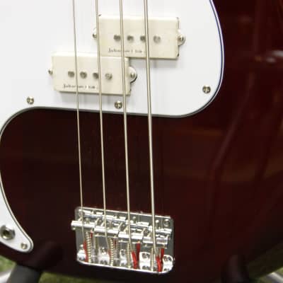 Johnson left handed bass guitar in wine red finish image 4