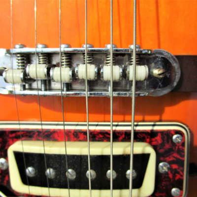 Conrad Violin Shape Guitar, 1960's,  Sunburst, Hang Tags, Scroll Headstock, Original Case image 8