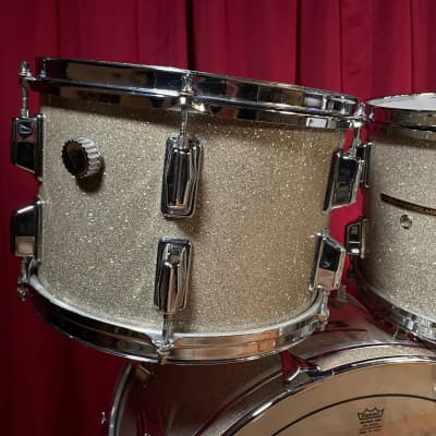 1970s Pearl Wood Fiberglass Drum Set 22/12/13/16 Silver Sparkle *Video Demo* image 8