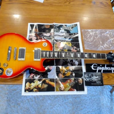 Epiphone 1960 Les Paul Model Tribute Plus 2014 Cherry Red Sunburst with 57 1957 Gibson USA '57 Classic Humbucking Patent Applied For PAF Pickups Push/pull tone pots Coil Tapping Locking Grover Tuners for sale