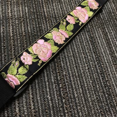 Pink and Black Flower Pattern Jacquard Guitar Strap - Perris Leathers