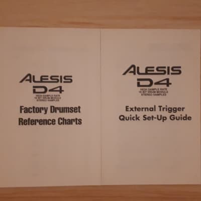 Alesis D4 External Trigger Quick Set up Guide and Factory Drumset Reference Chart 1991