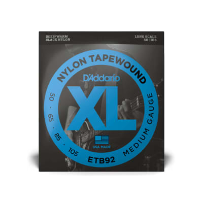 D'Addario ETB92 Tapewound Electric Bass Guitar Strings - Fits Long Scale 4 String Basses with Scale Length Up to 36.25 Inches - Medium, 50-105, Long Scale image 1