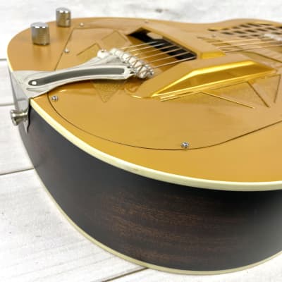 Royall Trifonium Hybrid Distressed Relic Mahogany Body Gold Top Lefthanded Tricone Resonator With Pickup image 6