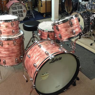 Bun E. Carlos’s Ludwig 2012 Pink Oyster Legacy 24,16,13,12,14×6.5 Matching Snare, Ultra Rare! image 3