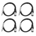 4 Pack of 1/4 Inch to XLR Male Patch Cables 3 Foot Extension Cords Jumper - Black and Black
