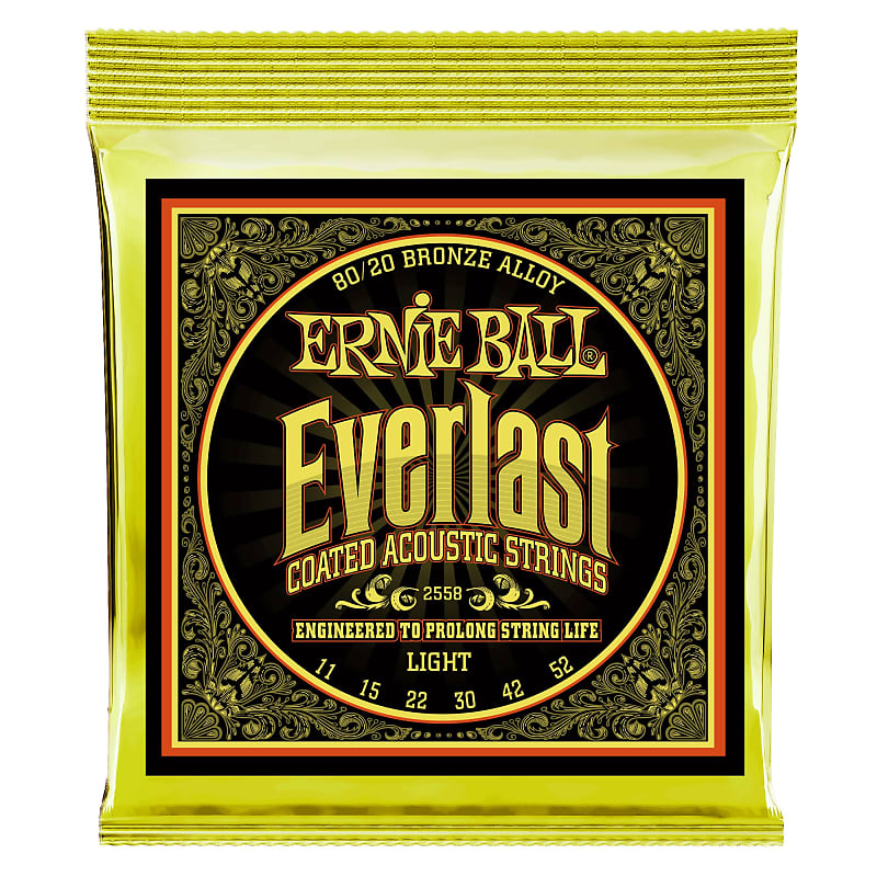 Ernie Ball Everlast Light Coated 80/20 Bronze Acoustic Guitar Strings - 11-52 G