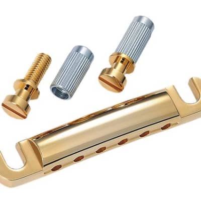 Allparts Gold Stop Tailpiece, With USA Thread Studs and Anchors, Gold, 3-1/4" Stud Spacing image 1