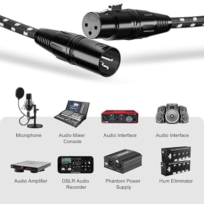 XLR Cables 50 ft 2 Pack Durable Nylon Braided XLR Microphone Cable, Mic Cable, OFC Shielded and Balanced XLR to XLR Male to Female Cord for Recording Mixer Amplifier Speaker Black White image 3