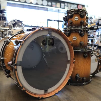 DW Collector's Series Exotic Cherry/ Mahogany 5-PC Shell Pack 10/12/16/22/14Sn (Inca Gold to Candy Black Burst over Quilted Moabi w/ Black Nickel Hardware) image 12