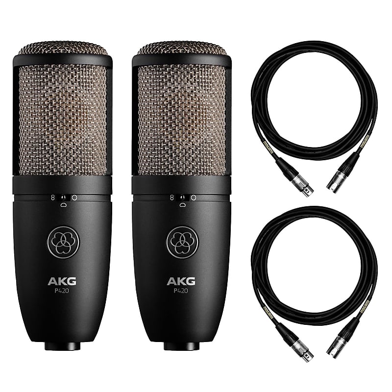 AKG P420 Microphone Stereo Pair w/ 2 15-foot XLR Mogami Cables