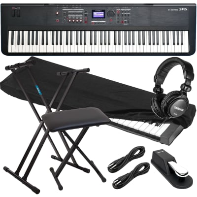 Kurzweil SP6 88-Key Stage Piano, Keyboard Stand, Bench, Sustain Pedal, Tascam TH02, (2) 1/4 Cables, Dust Cover Bundle image 1