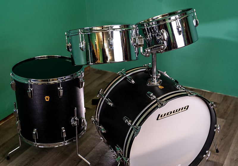 Ludwig Carioca 13/14/16/22 Timbale Kit w/ 3-ply Floor and Kick Drum Set 1968 Black Panther image 1