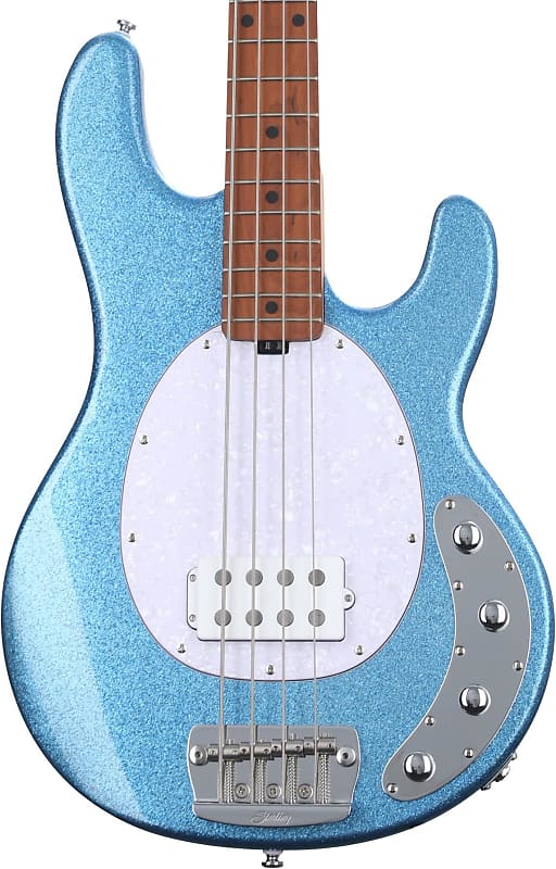 Sterling By Music Man StingRay RAY34 Dent and Scratch Bass Guitar - Blue Sparkle image 1