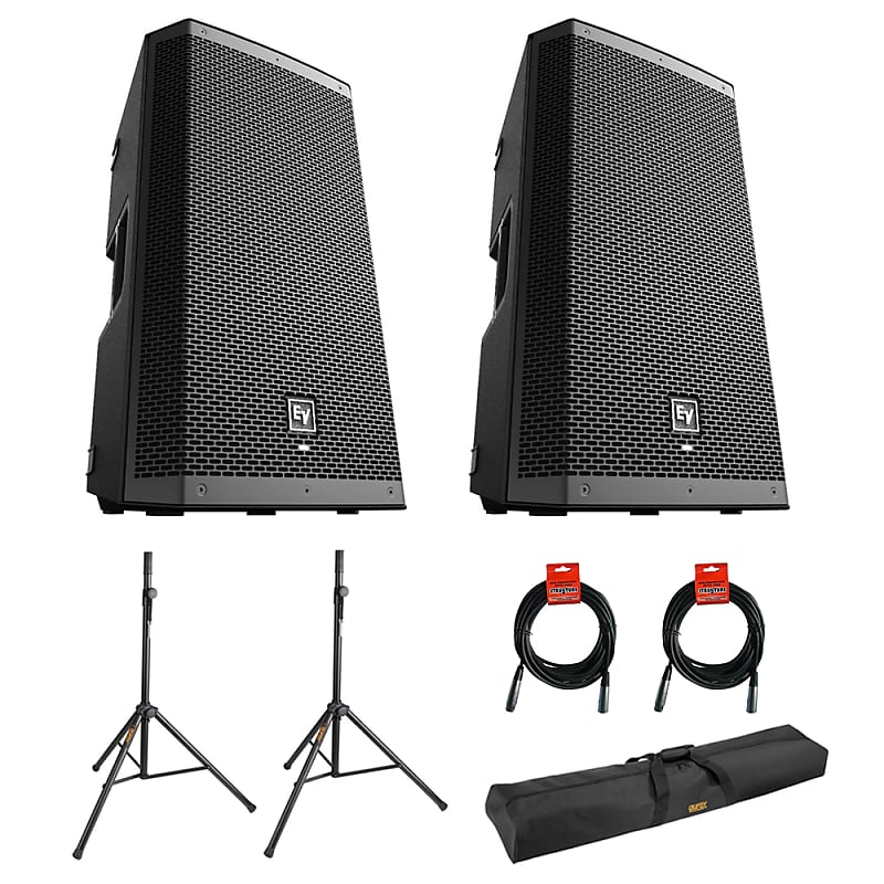 Electro-Voice ZLX-12BT 12" 2-Way 1000W Bluetooth Powered Loudspeaker (Pair) with 2x Steel Speaker Stand, Stand Bag 51" & 2x XLR Cable Bundle image 1