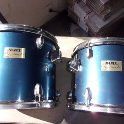 Lot of 2 Mapex V Series Hanging Toms 13" x 10" + 12" x 9" light blue with mounts Has double badges image 1