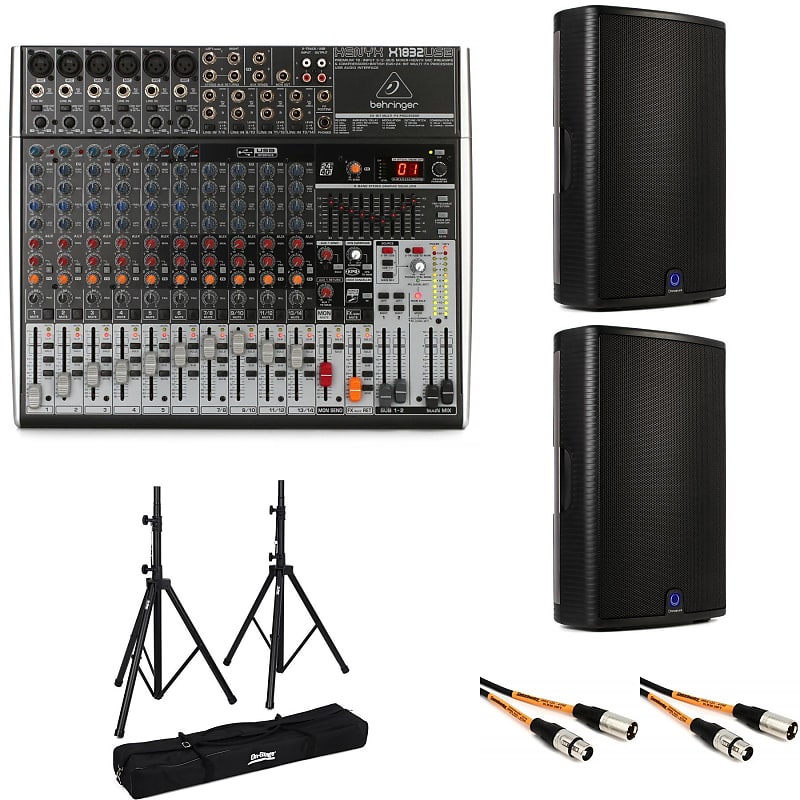 Behringer Xenyx X1832USB Mixer and Turbosound Milan 15 PA Reverb