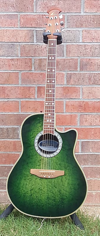 Ovation Celebrity CC157 Acoustic/Electric Guitar, Green Sunburst with hard  shell case.