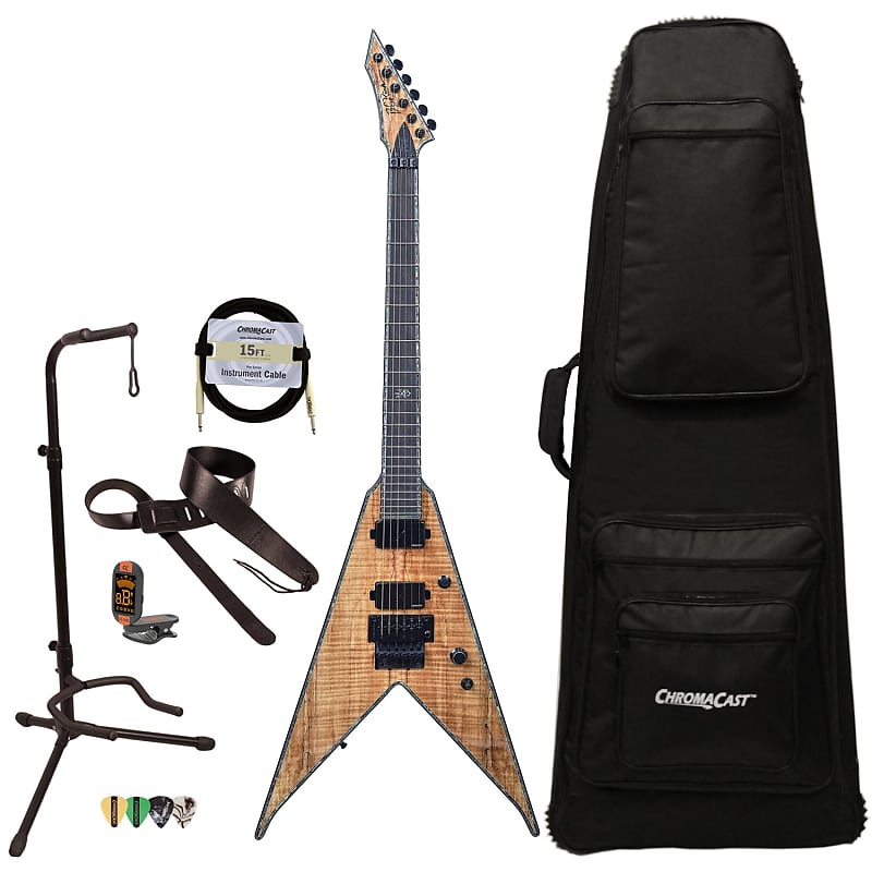 BC Rich Guitars Jr-V Extreme Exotic Electric Guitar with Floyd Rose, Case, Strap, and Stand, Spalted Maple image 1