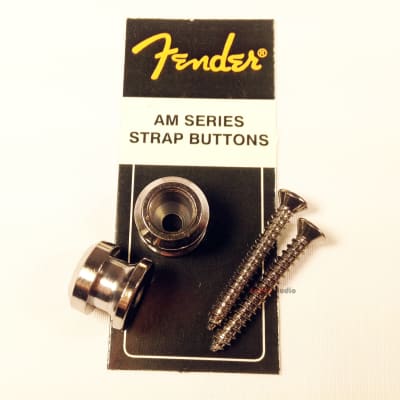 Genuine Fender American Standard Locking CHROME Strap Buttons w/ Screws, Pair image 2