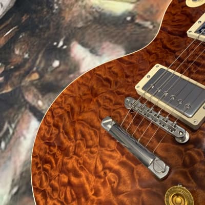ROOT BEER 🍺! 2020 Gibson Custom Shop M2M Les Paul Standard '59 Historic Reissue Trans Brown Burst Sunburst Natural Walnut Back R9 1959 59 Figured F Quilt Q Top Full Gloss ABR-1 Killer Quilt Special Order 5A CustomBuckers Made To Measure Japan Supreme image 10