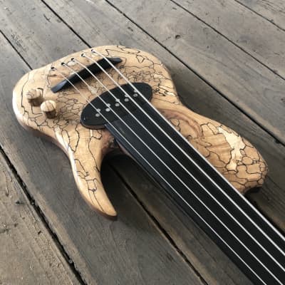 *last day of spring sale* Letts “WyRd mini” travel fretless 5 string bass guitar Spalted Beech Ebony Walnut handcrafted in the UK 2023 image 16