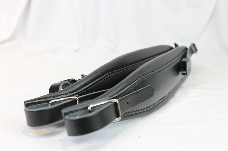 New Black Leather White Fuselli Accordion Shoulder Straps Width (4.5cm /  1.8in) Length (85~105cm / 33.5~41.3in)