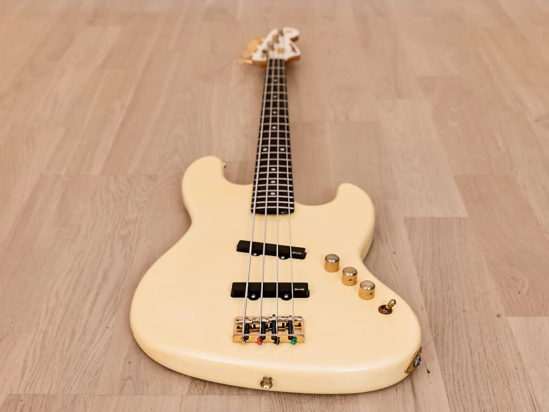 1985 Moon JJ-4 Vintage Jazz Bass Guitar Pearl White w/ EMG J Set, Japan