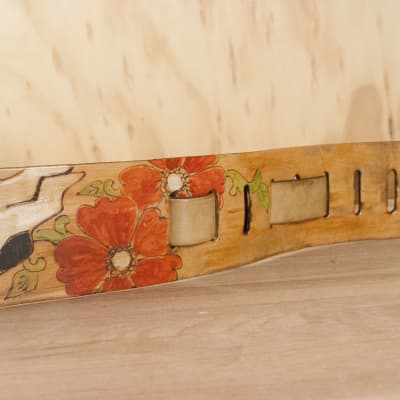 Leather Guitar Strap - Handmade with Cow Skulls and Roses by Moxie & Oliver - Nelly Pattern image 3