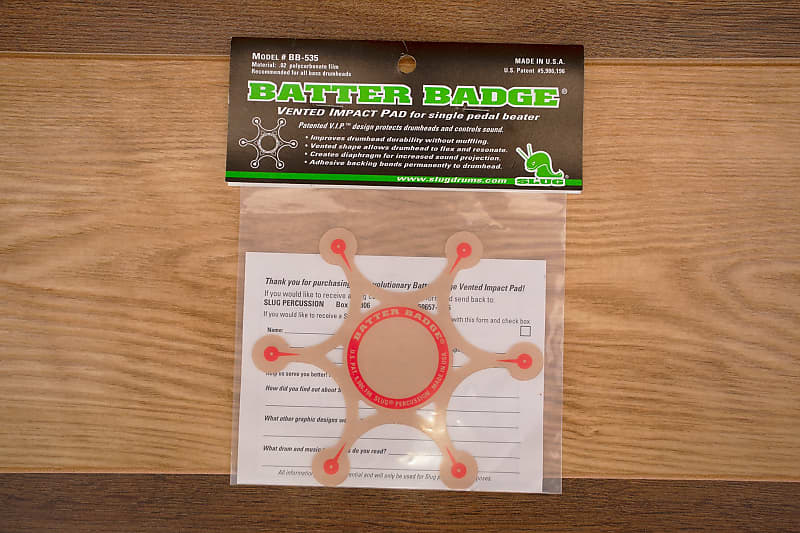 SLUG BB535 BATTER BADGE BASS DRUM BEATER DRUM PATCH, RED Reverb