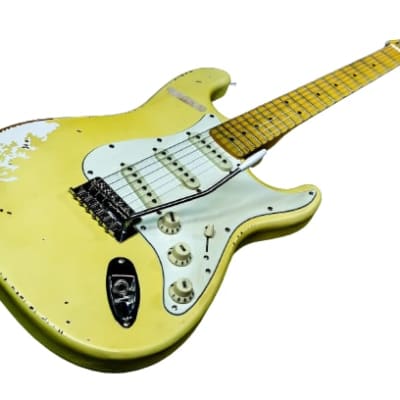 Haze Scalloped Fretboard Tremolo Relic HST Electric Guitar - Yellow HSVTGSTAM for sale