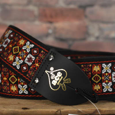 D'Andrea Ace ACE-1 Reissue Red/Black Hendrix X's and O's Jacquard Weave Guitar Strap Ships Free for sale