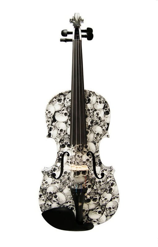 Geneva Visual Art Electric Violin 4/4 With Case And Bow  Tomb Of Skulls image 1