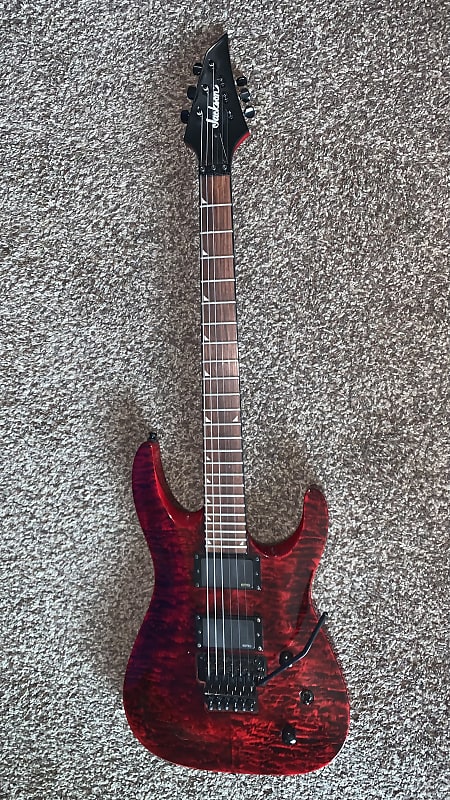 Jackson SLATXMGQ 3-6 neckthru Soloist Electric Guitar - Quilted Top in Trans Red Floyd rose emg pickups ohsc image 1