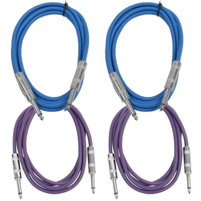4 Pack of 6 Foot 1/4" TS Patch Cables 6' Extension Cords Jumper - Blue & Purple image 1