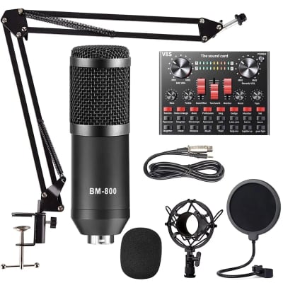 Podcast Microphone Bundle, Microphone Kit with Sound Card, Studio Equipment  for  TikTok Live Streaming Vlog, Broadcast Recording Studio