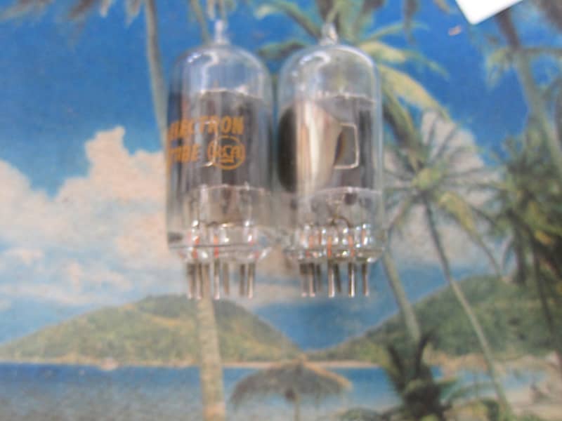 Pr Vintage RCA 12AU7A Tubes,Test Strong/balanced, 1960s, USA, Clear Top Gray Plates, STRONG 1960s Clear image 1
