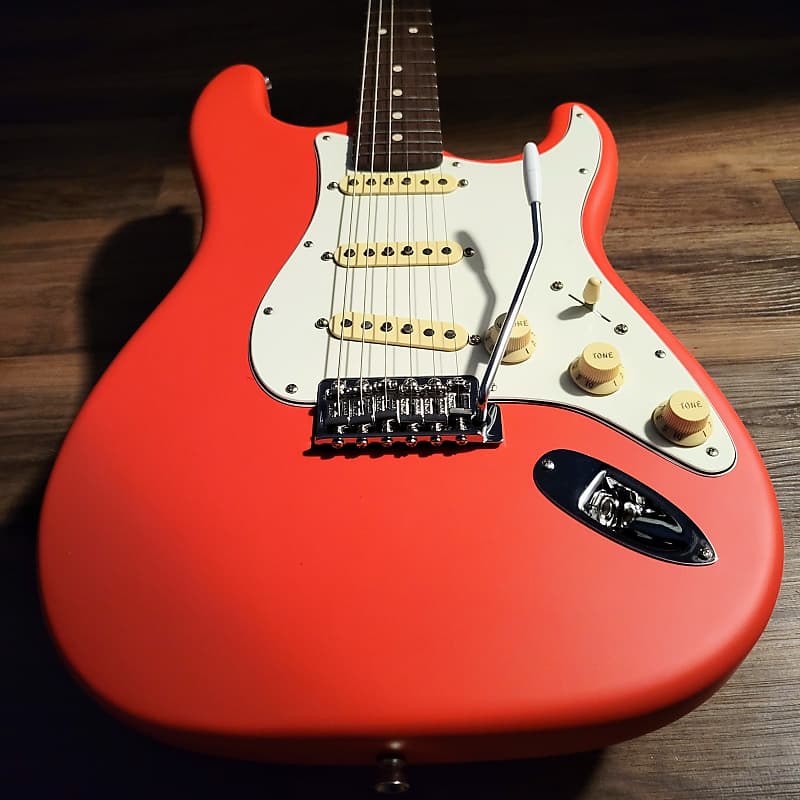 USA MADE Custom Fender Lic. Stratocaster Satin Fiesta Red | Reverb