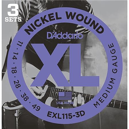 D'Addario EXL115-3D 11-49 Medium, XL Nickel Electric Guitar Strings 3-Pack image 1