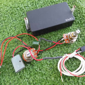 EMG Genuine USA EMG model 81 JJ Hot Bridge Position Noiseless Humbucking Pickup With Wiring Harness Original 25k Pots For Volume And Tone And Input Jack With 9v Battery Clip And Quick Connector For The Pickup Original Factory Black Color image 1