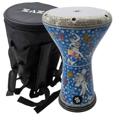 17'' Light Blue Wave Zaza Percussion Engraved Egypt Style Darbuka Doum -  Darbukaplanet