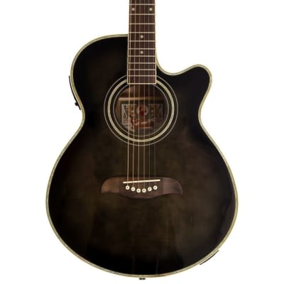 Oscar Schmidt OG10CEFTB Concert Cutaway Acoustic Electric Guitar, Flame Transparent Black image 4