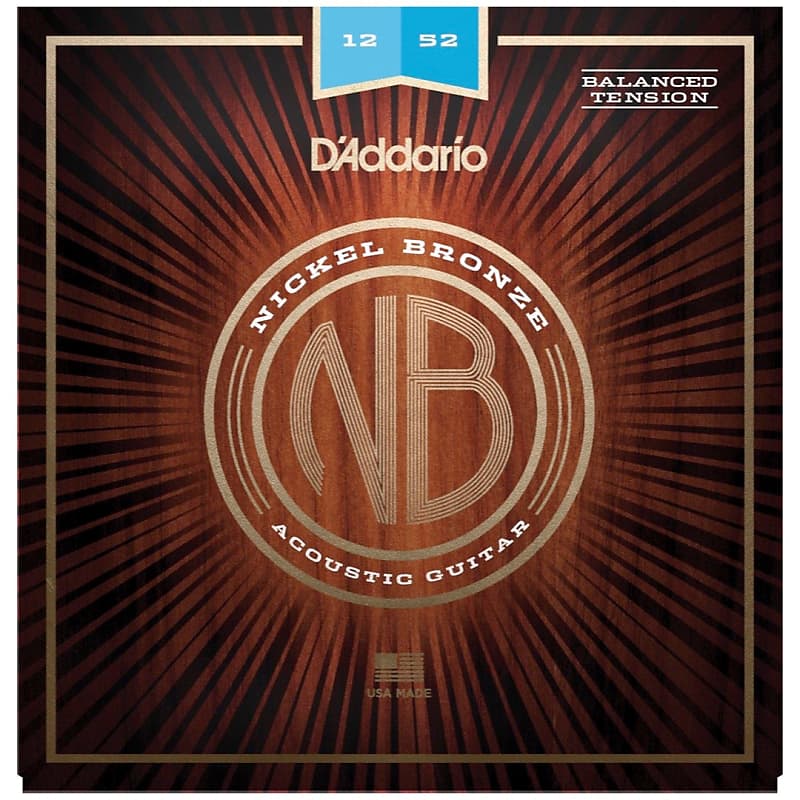D'Addario NB1252BT Nickel Bronze Balanced Tension Light Acoustic Guitar Strings, 12-52 image 1