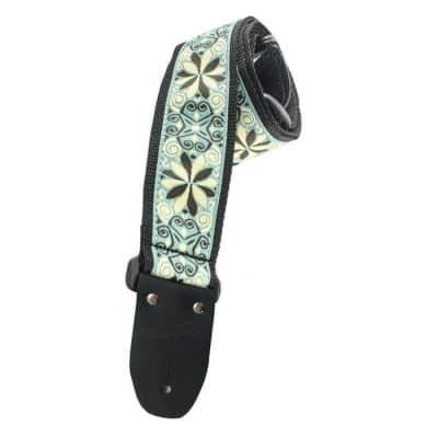 Henry Heller 2" Guitar Strap, Woven Jacquard with Tri-Glide and Nylon Backing, Teal/Black/Cream (USA) image 1