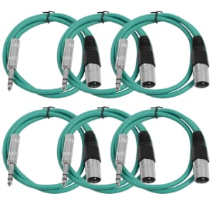 Seismic Audio SATRXL-M2GREEN6 XLR Male to 1/4" TRS Male Patch Cables - 2' (6-Pack)